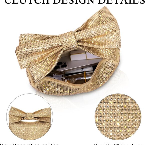 Elegant Rhinestone Bow Clutch Evening Bag for Weddings & Parties, 9.45"x 5.51" - Picture 5 of 6